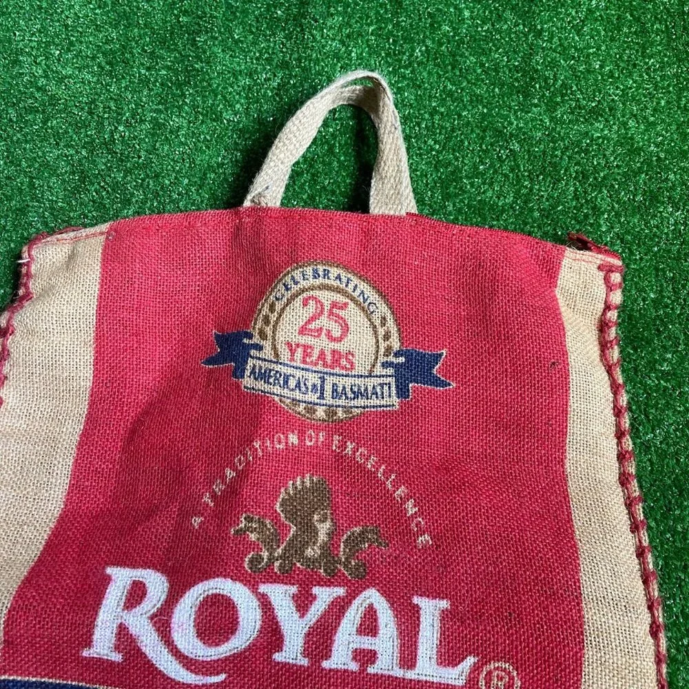 Lot of 2 Royal Basmati Jute Burlap Zipper Reusable Bag Handcrafted in India OS